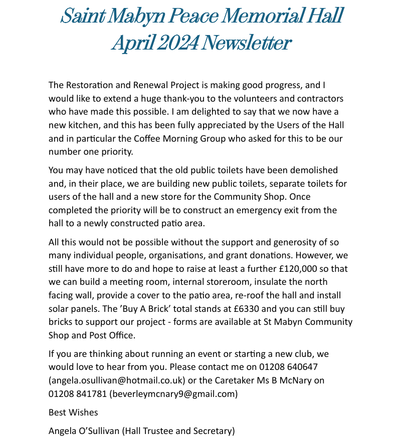 April 2024 Hall Newsletter